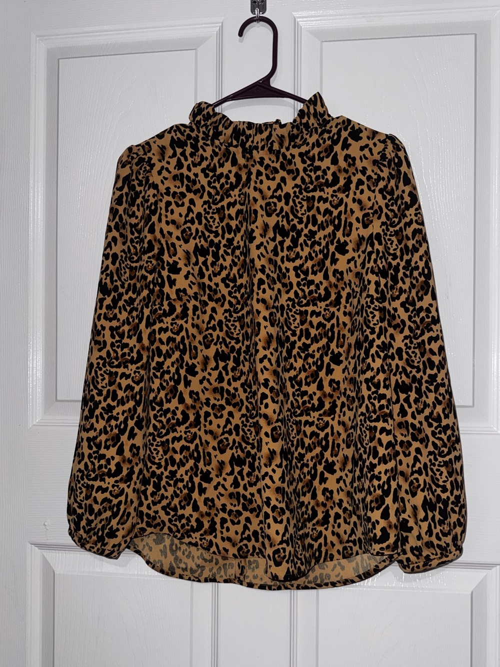 J. Crew Leopard Print Ruffle Collar Blouse - brown/black